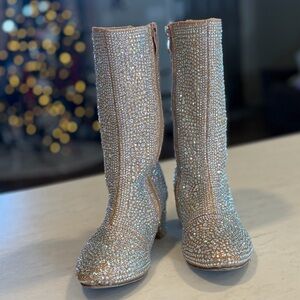 Girls Tan & Silver Rhinestone-Studded Boots
